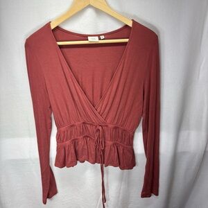 Good Luck Gem‎ Rust/Rose Colored Long Sleeve Blouse